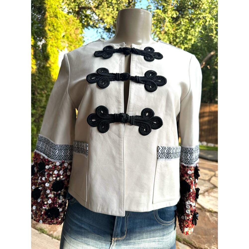 Nomadi Deluxe Leather Jacket Embellished Sequins Fringe Festival Boho Swiftie S